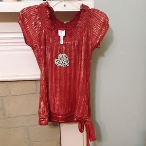 Heart Soul Red and Gold Top Sz M
